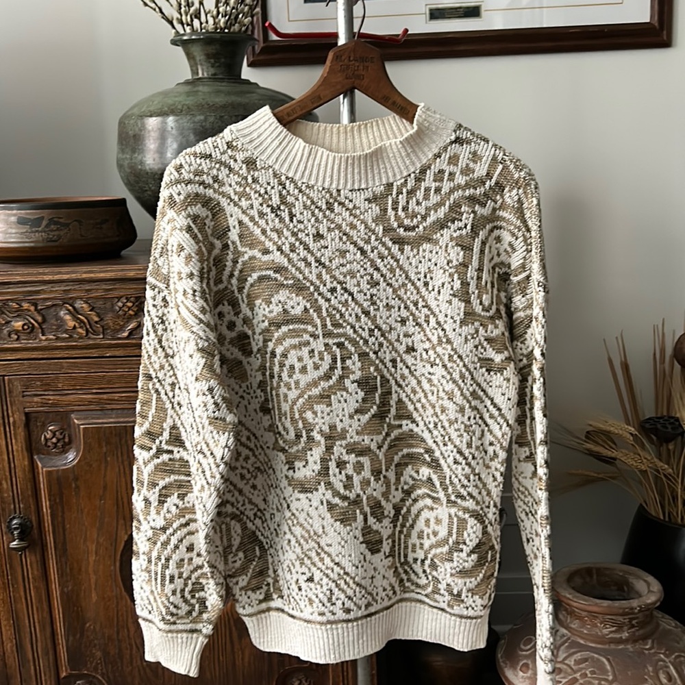 VINTAGE Neutral Boho Sweater Across America by Knit Maven LTD